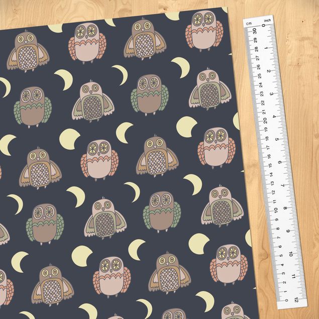 Adhesive film - Night Owl Pattern With Moon Phases