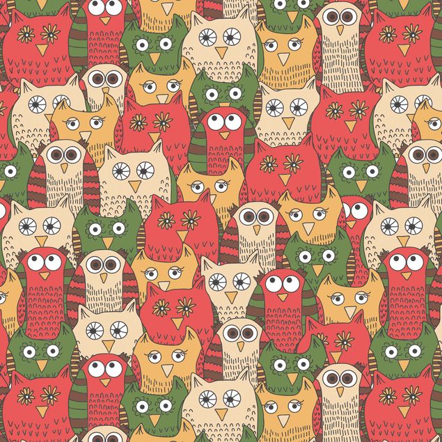 Adhesive film - Pattern With Funny Owls Red