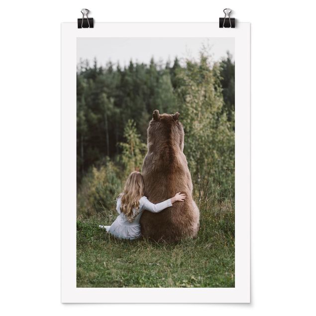 Poster animals - Girl With Brown Bear