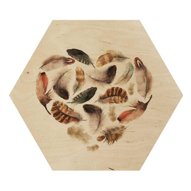 Wooden hexagon - Heart Of Feathers