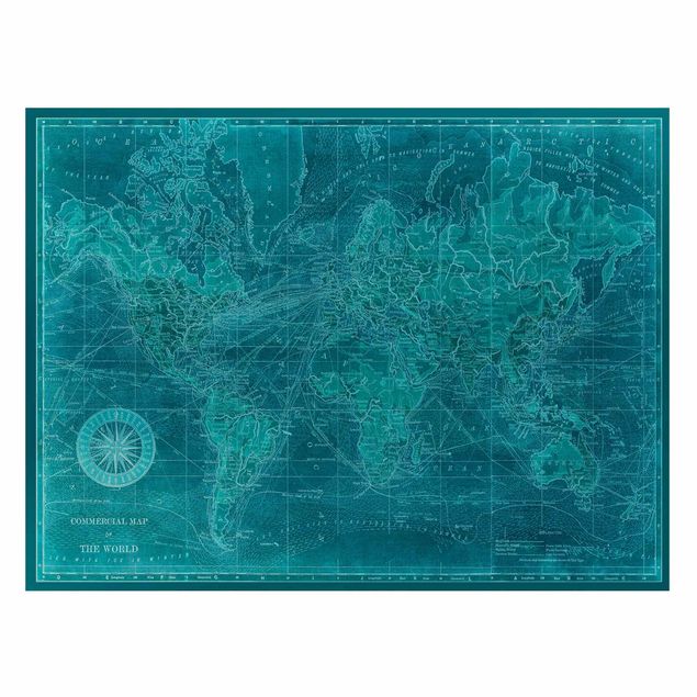 Magnetic memo board - Vintage World Map Azure