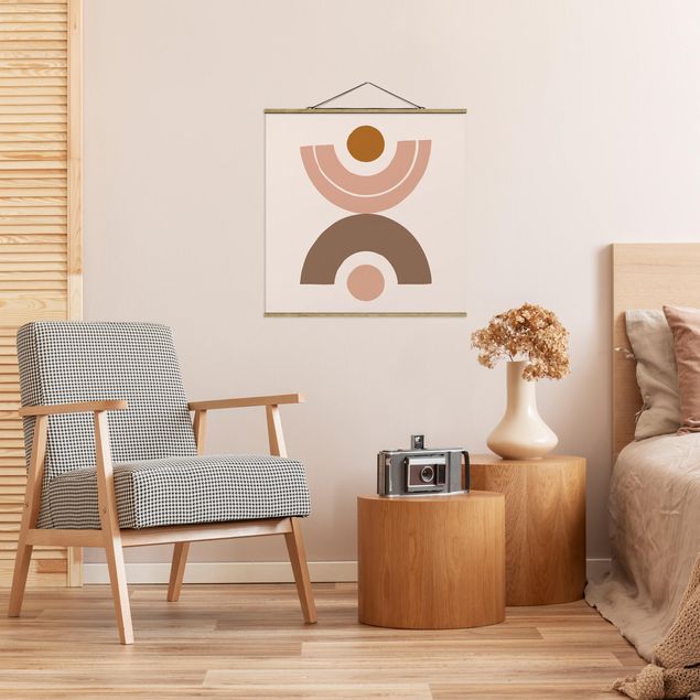 Fabric print with poster hangers - Line Art Pastel Abstract Shapes