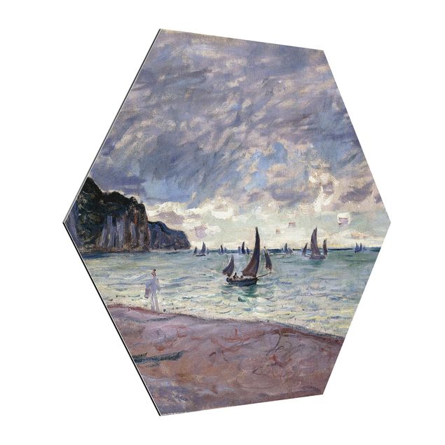 Alu-Dibond hexagon - Claude Monet - Fishing Boats In Front Of The Beach And Cliffs Of Pourville