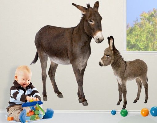Animal print wall stickers No.721 The Donkey Family