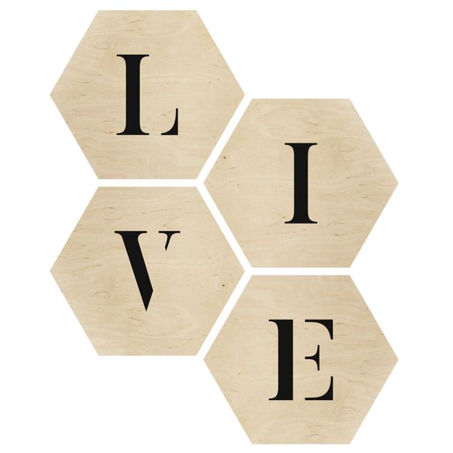 Wooden hexagon - Letters LIVE Black Set II