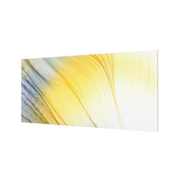 Splashback - Mottled Colours In Honey Yellow - Landscape format 2:1