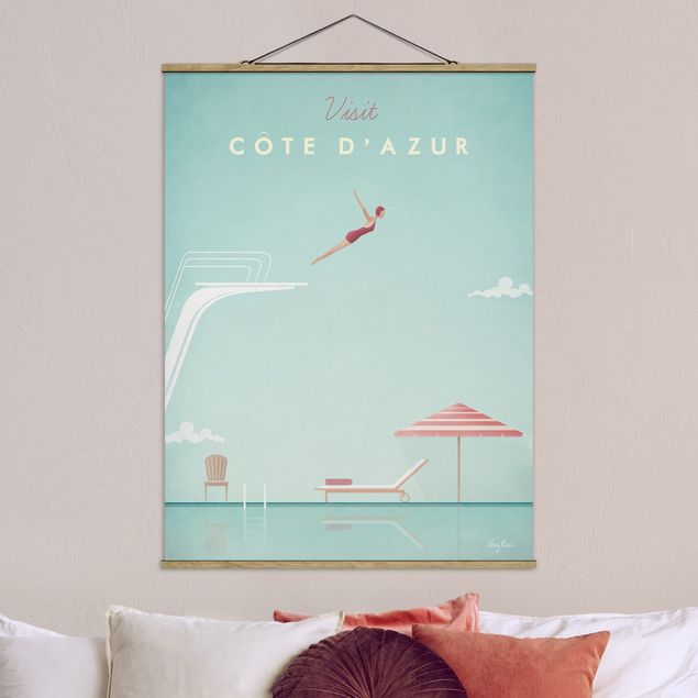 Fabric print with poster hangers - Travel Poster - Côte D'Azur
