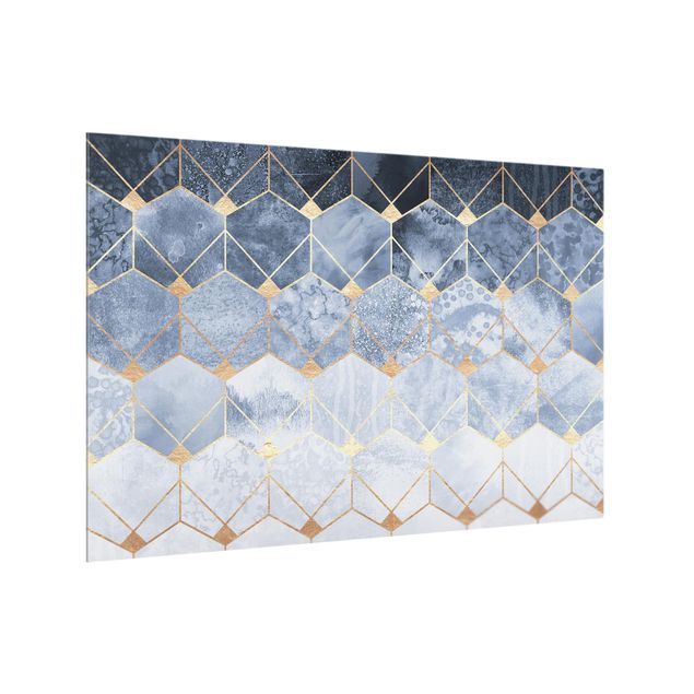 Glass splashback abstract Blue Geometry Golden Art Deco