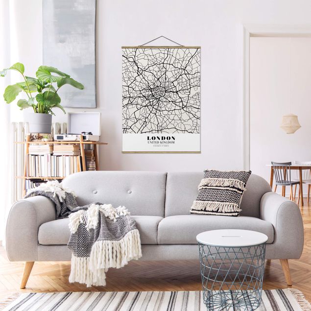 Fabric print with poster hangers - London City Map - Classic