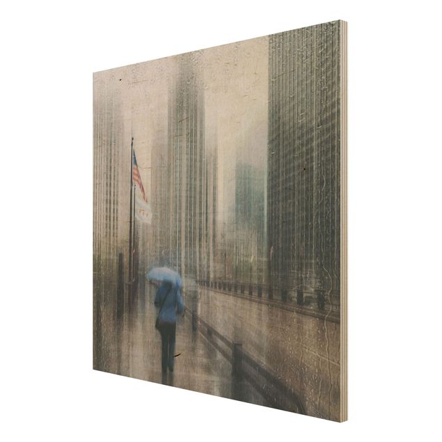 Wood print - Rainy Chicago