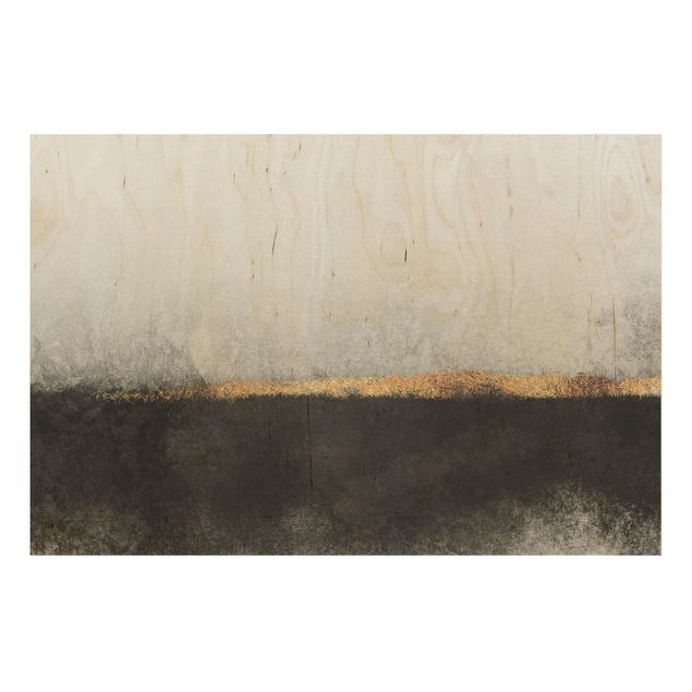 Print on wood - Abstract Golden Horizon Black And White
