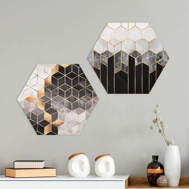 Alu-Dibond hexagon - Golden Geometry Watercolour Set