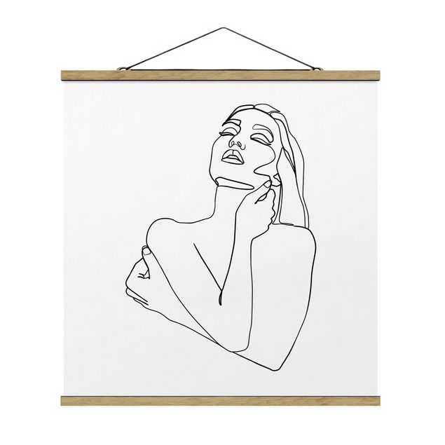 Fabric print with poster hangers - Line Art Woman Torso Black And White