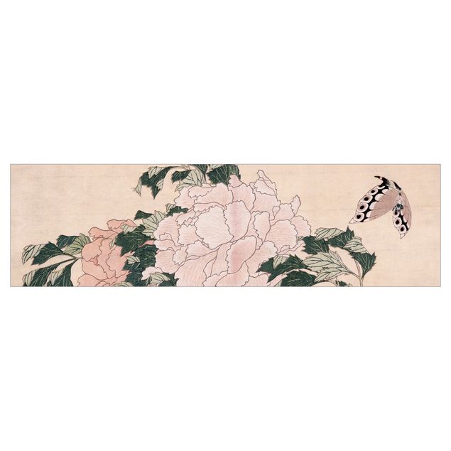 Kitchen wall cladding - Katsushika Hokusai - Pink Peonies With Butterfly