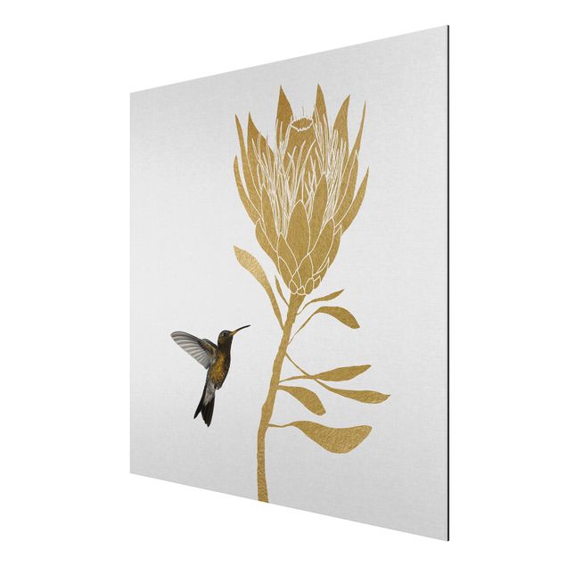 Print on aluminium - Hummingbird And Tropical Golden Blossom