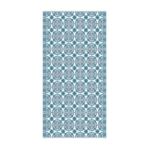 modern area rugs Geometrical Tile Mix Circles Blue Grey