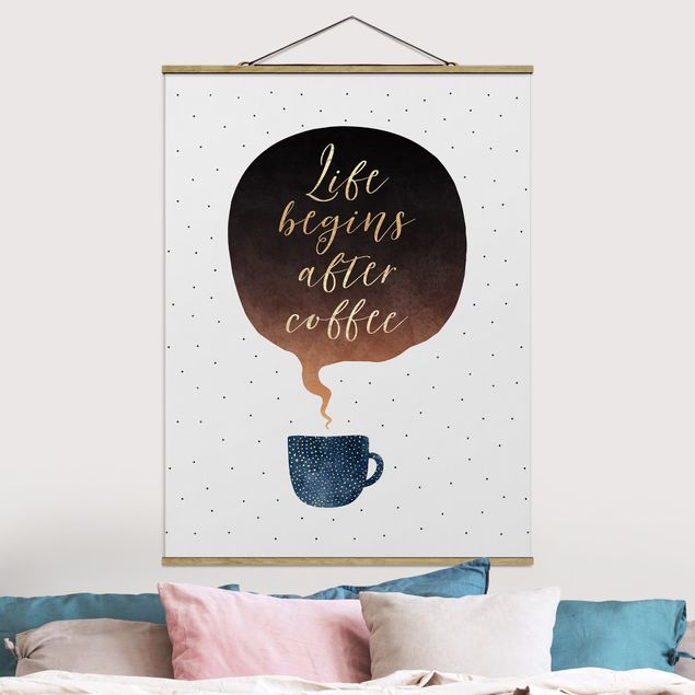 Fabric print with poster hangers - Life Begins After Coffee Dots
