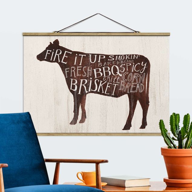 Fabric print with poster hangers - Farm BBQ - Cow