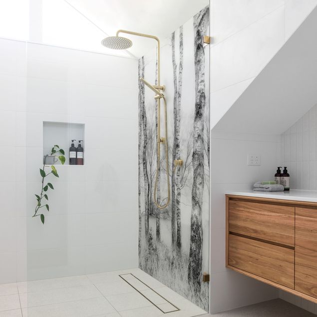 Shower wall cladding - Mystic Birch Forest Black And White
