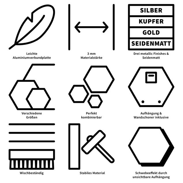 Alu-Dibond hexagon - Golden Geometry Watercolour Set