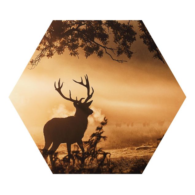 Alu-Dibond hexagon - Deer In The Winter Forest