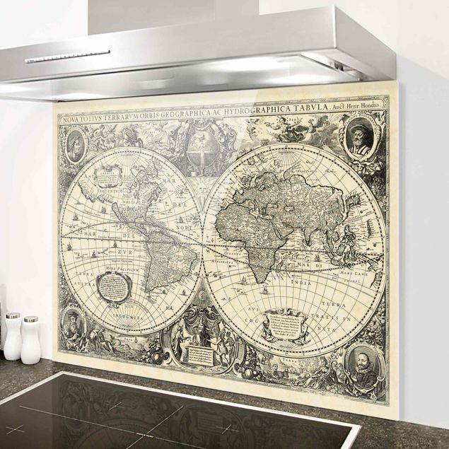 Glass splashback kitchen Vintage World Map Antique Illustration
