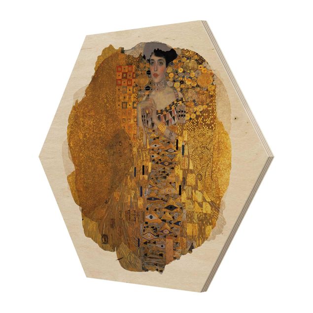 Wooden hexagon - WaterColours - Gustav Klimt - Portrait Of Adele Bloch-Bauer I