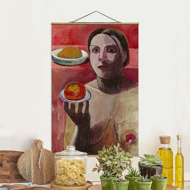 Fabric print with poster hangers - Paula Modersohn-Becker - Semi-nude Italian Woman with Plate