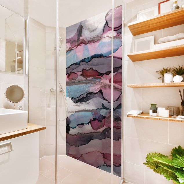 Shower wall cladding - Surfing Waves In Purple With Pink Gold