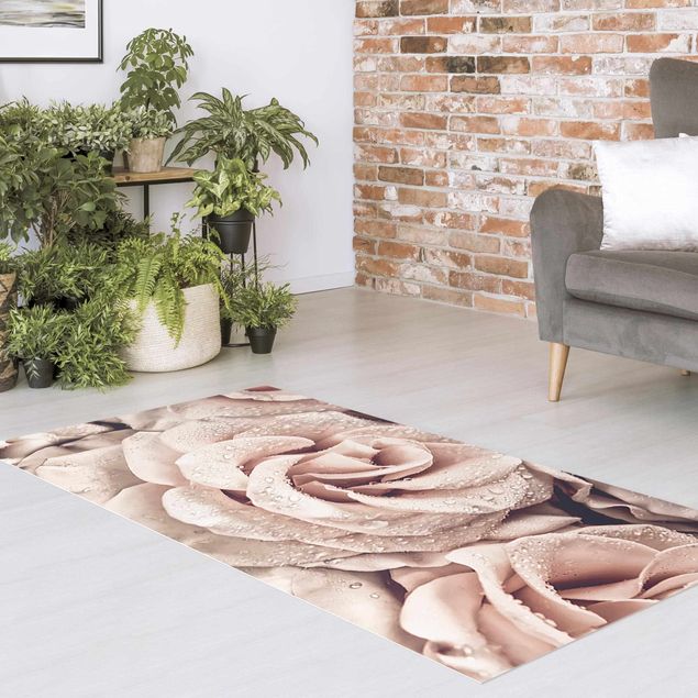 outdoor patio rugs Roses Sepia With Water Drops