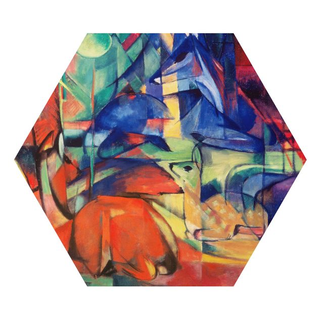 Alu-Dibond hexagon - Franz Marc - Deer In The Forest