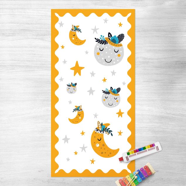 balcony mat Sleaping Friends Moon And Stars With Frame