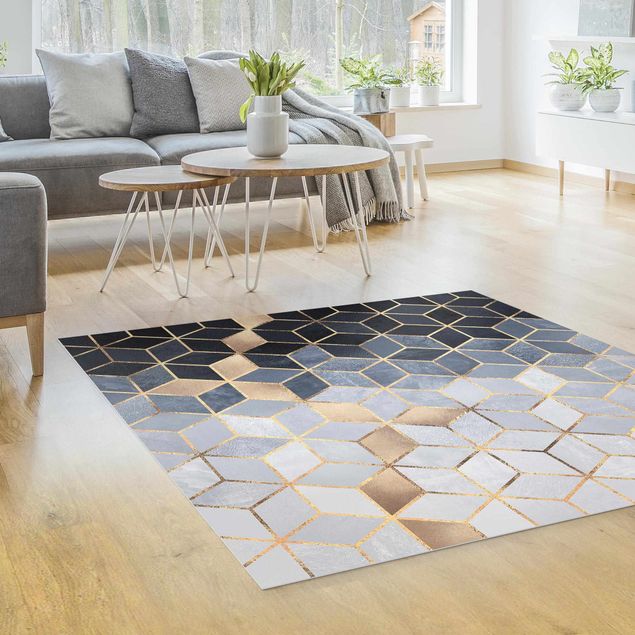 Outdoor rugs Blue White Golden Geometry