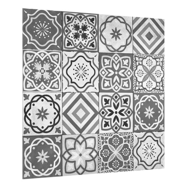 Glass splashback Mediterranean Tile Pattern Grayscale