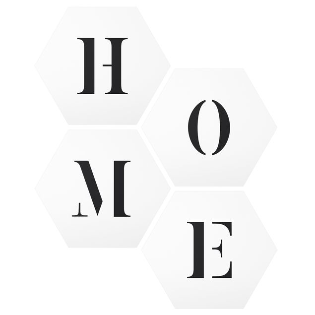 Alu-Dibond hexagon - Letters HOME Black Set II