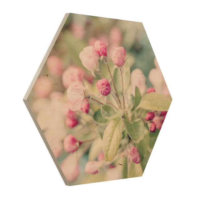 Hexagon Picture Wood - Apple Blossom Pink Bokeh