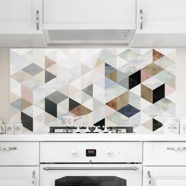 Patterned glass splashbacks Watercolour Mosaic With Triangles I