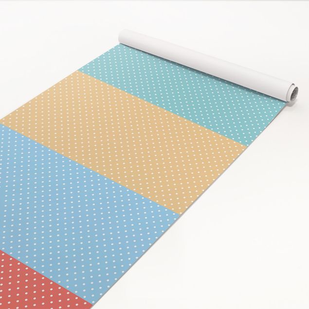 Adhesive film for furniture - Pastel Colours Dotted White  - Turquoise Blue Yellow Red