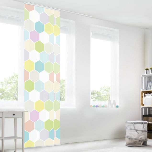 Sliding panel curtains set - No.Yk52 Hexagon Pastel