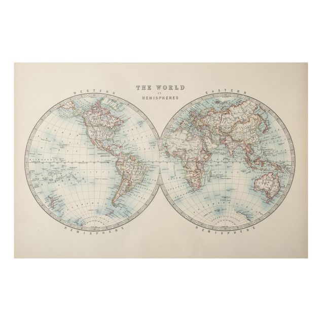 Print on aluminium - Vintage World Map The Two Hemispheres