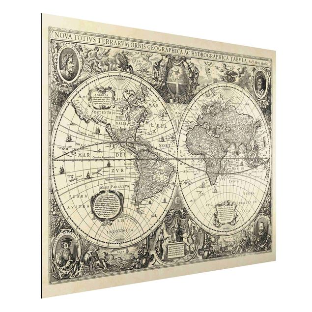 Alu dibond Vintage World Map Antique Illustration
