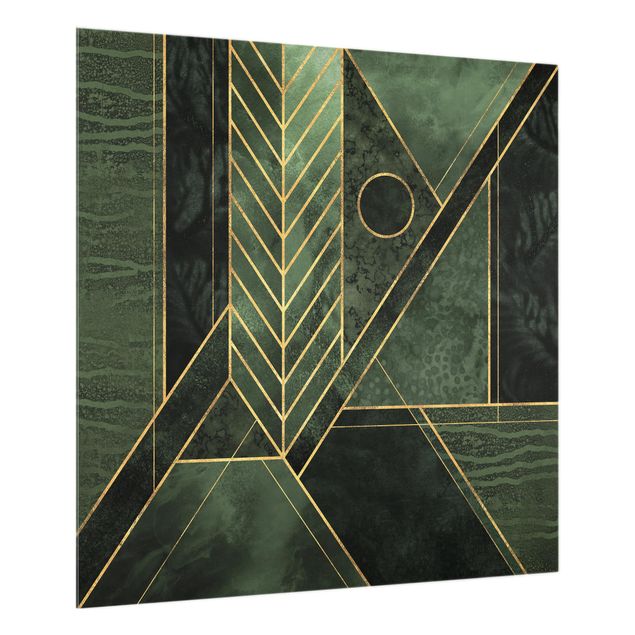 Glass splashback abstract Geometric Shapes Emerald Gold