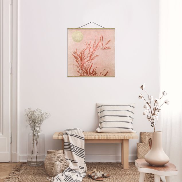 Fabric print with poster hangers - Golden Sun Pink Bamboo