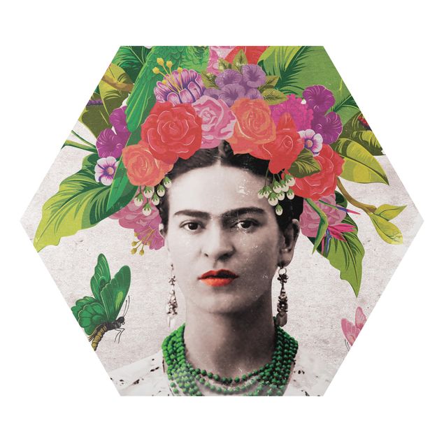 Alu-Dibond hexagon - Frida Kahlo - Flower Portrait