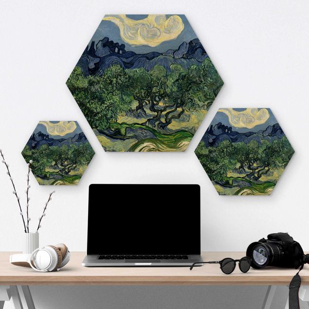 Wooden hexagon - Vincent Van Gogh - Olive Trees