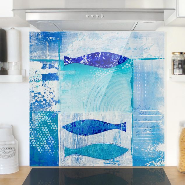 Glass splashback patterns Fish In The Blue