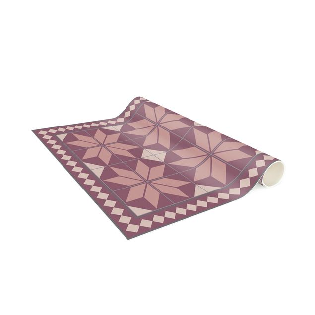 rug tile pattern Geometrical Tiles Star Flower Antique Pink With Small Border