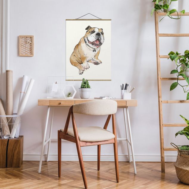 Fabric print with poster hangers - Illustration Dog Bulldog Painting