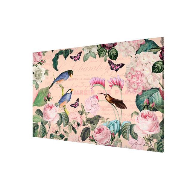 Magnetic memo board - Vintage Collage - Roses And Birds