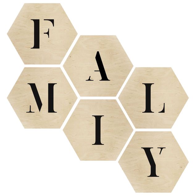 Wooden hexagon - Letters FAMILY Black Set II